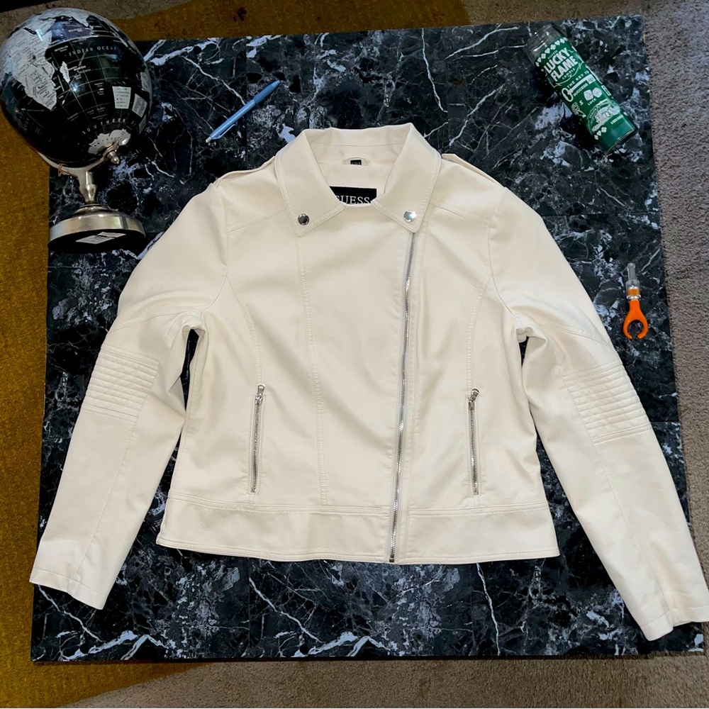 GUESS Faux Leather Asymmetrical Moto Jacket